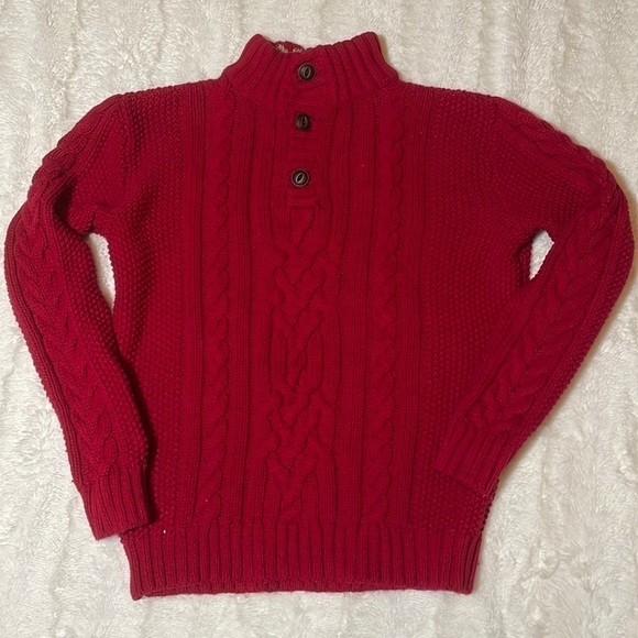 Gap Kids Russian Red Cable Knit 3 Button Sweater with Faux Fur Lined Collar - Picture 2 of 13